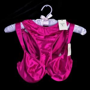 NWT 2pc Vintage 90s VALENTINO Pink SATIN Bra and PANTY Set SHINY Nylon ~ 34C/M